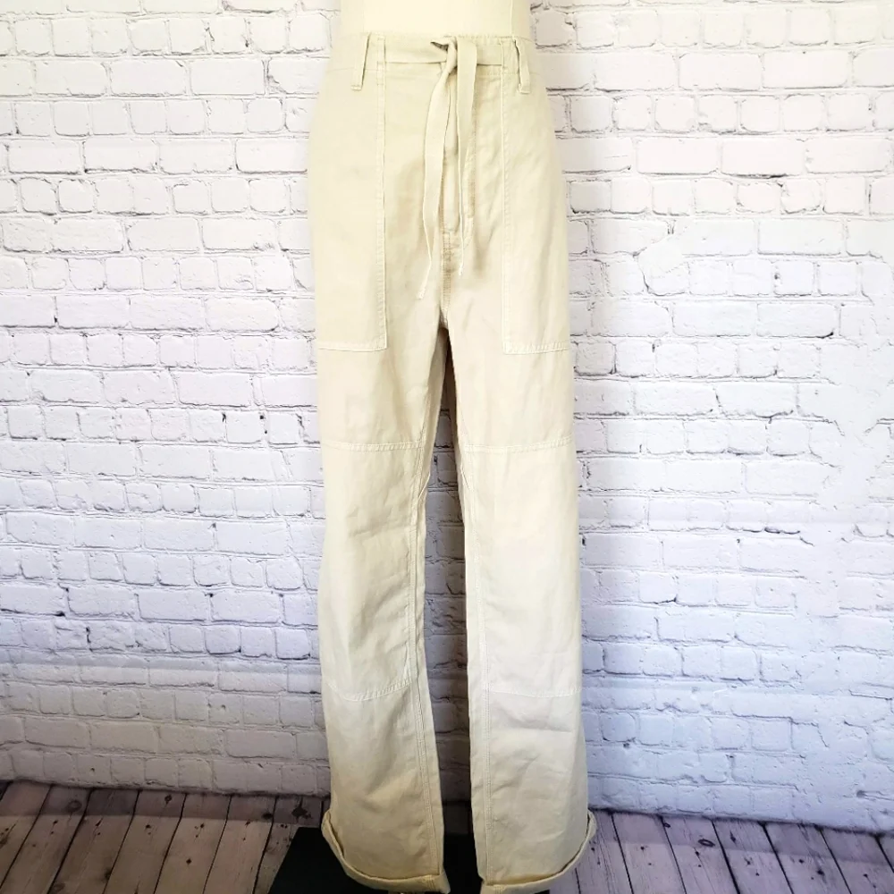 BANANA REPUBLIC Relaxed Fit Rolled Cuff Mid Rise Cotton Linen Pants--NWT--32 L